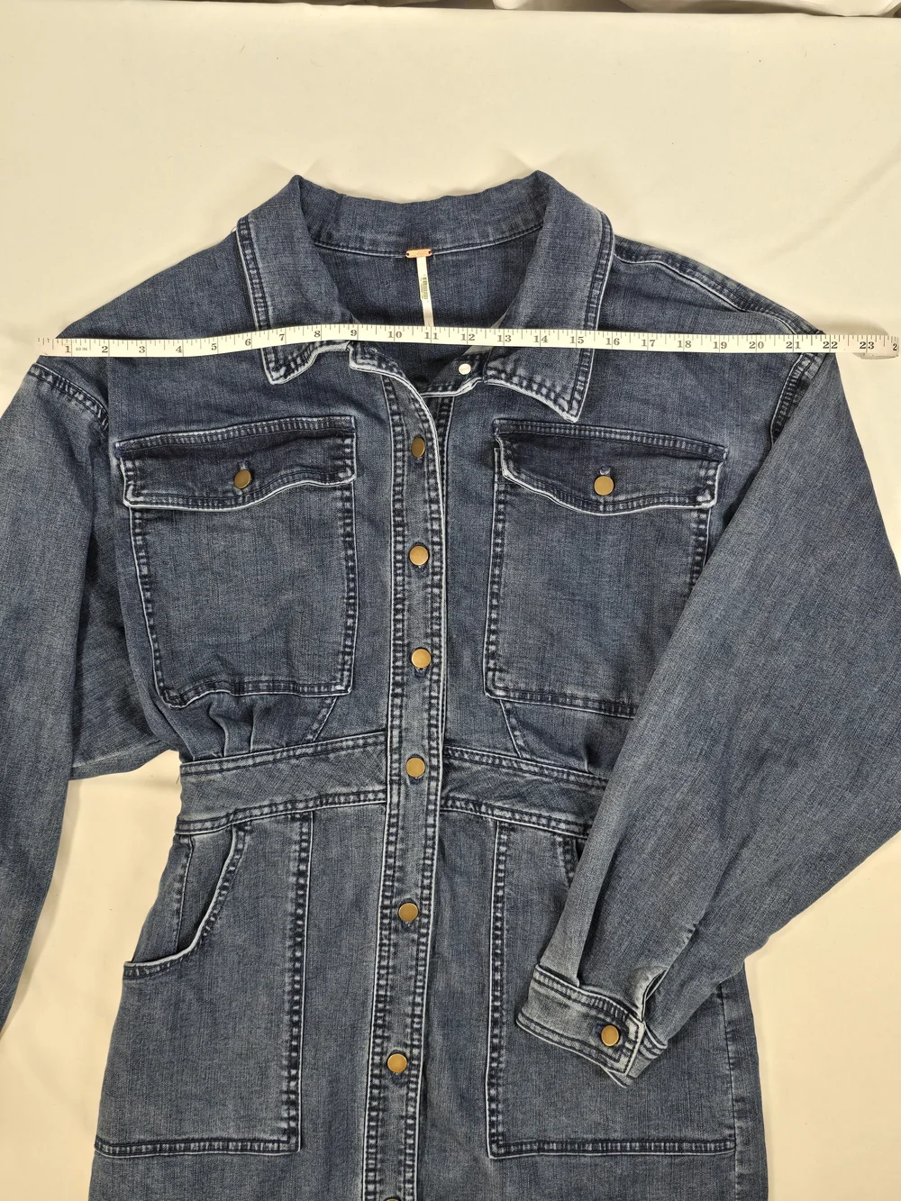 Free People We The Free Hannah Denim Button-Front Mini Dress - L - Picture 2 of 13
